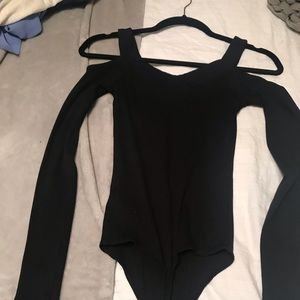 Black peep shoulder, long sleeve body suit!